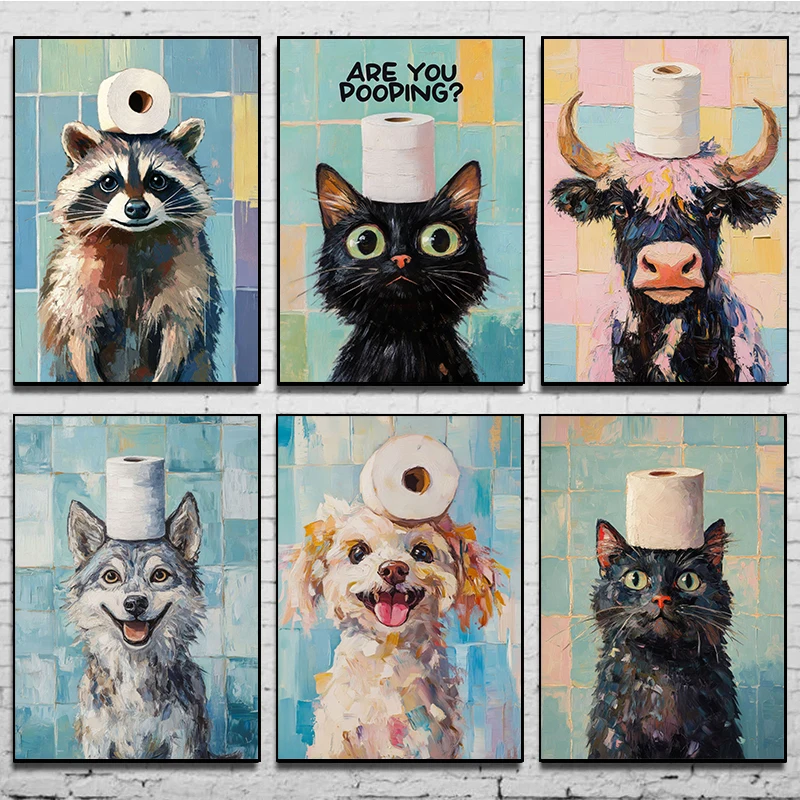 Home Bathroom Wallpaper - 프레임리스 화장지 동물 포스터 프린트 1개,