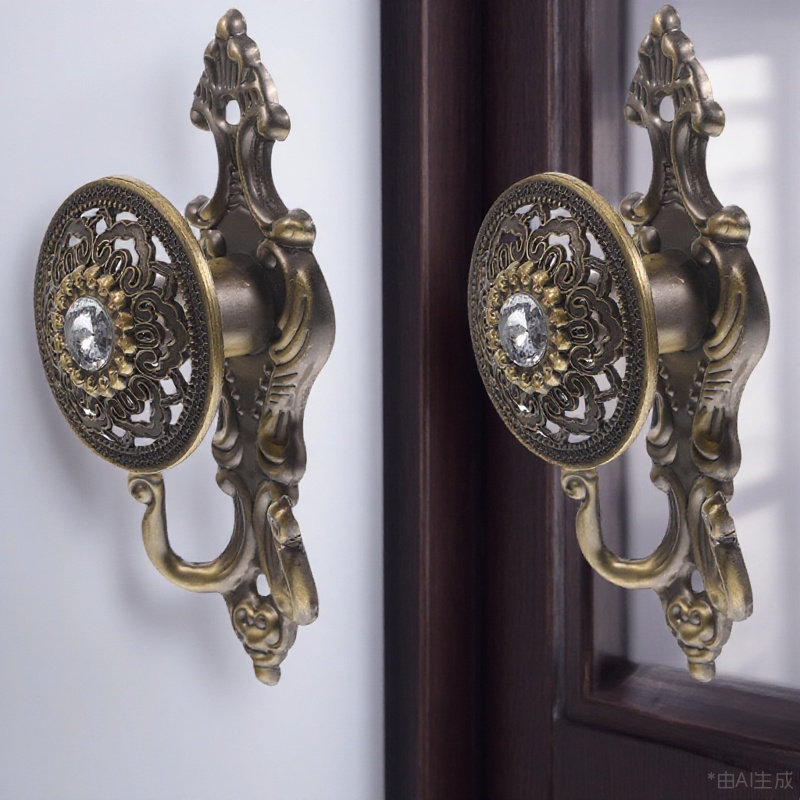 Home Bathroom Door - 2개 세트 우아한 레트로 라인스톤 커튼