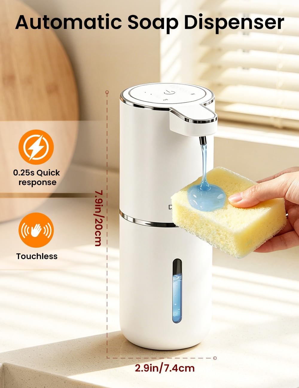 Soap Dispenser Pump - 380ML 용량, 라이트 디스플레이, 4단계 조절