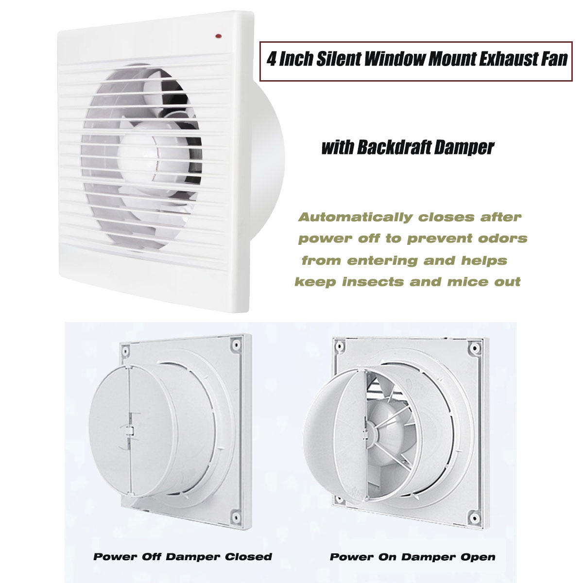 Home Bathroom Vent - 4인치 무소음 창문 장착 배기 팬(역류