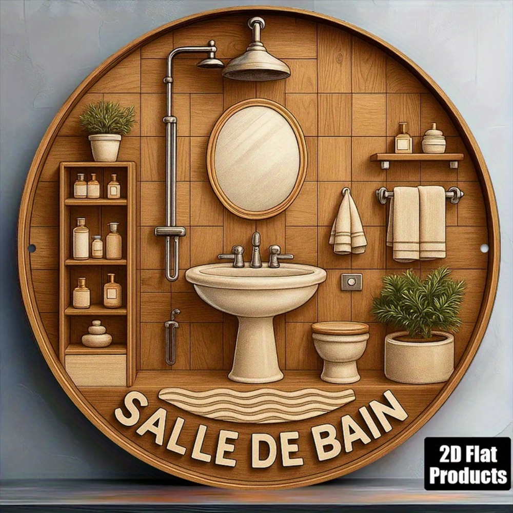 Home Bathroom Wall Art - CIFBUY 레트로 프랑스식 욕실 원형 8x8인치