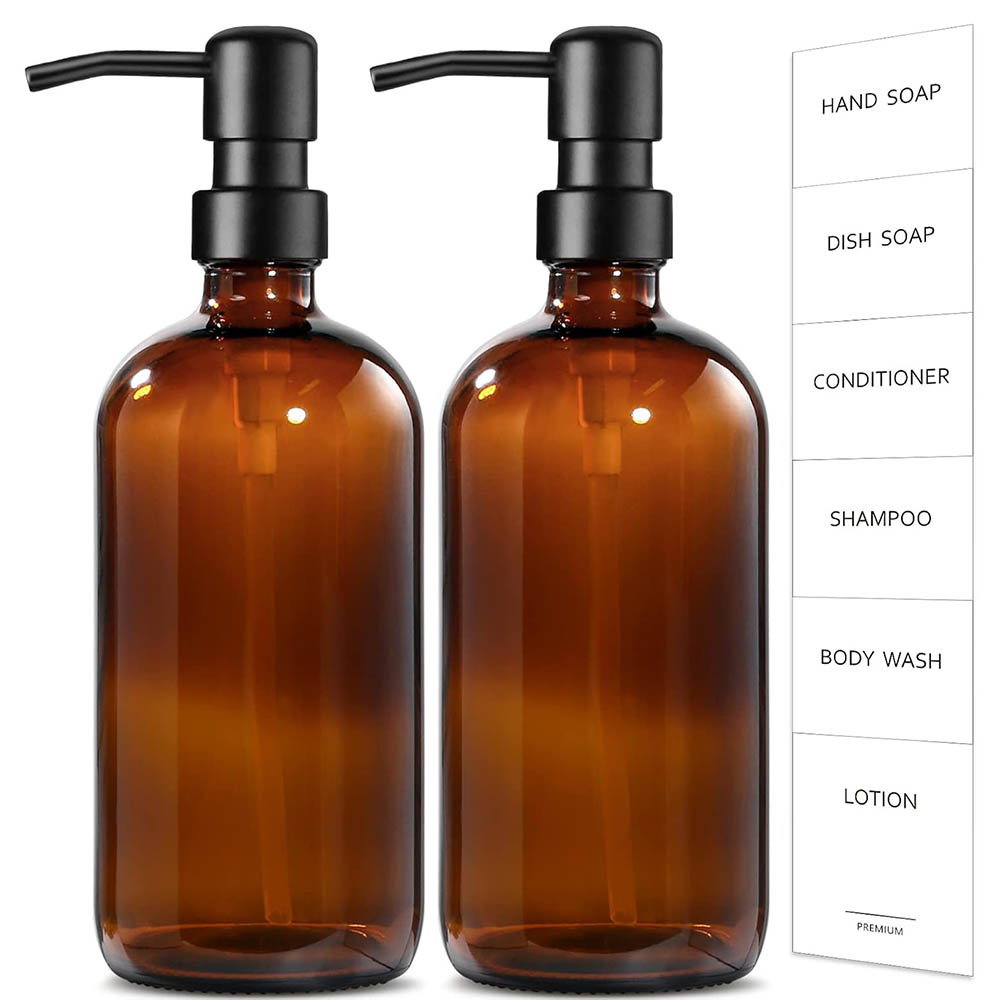 Soap Dispenser Pump - 앰버 유리 비누 디스펜서, 2팩 17온스