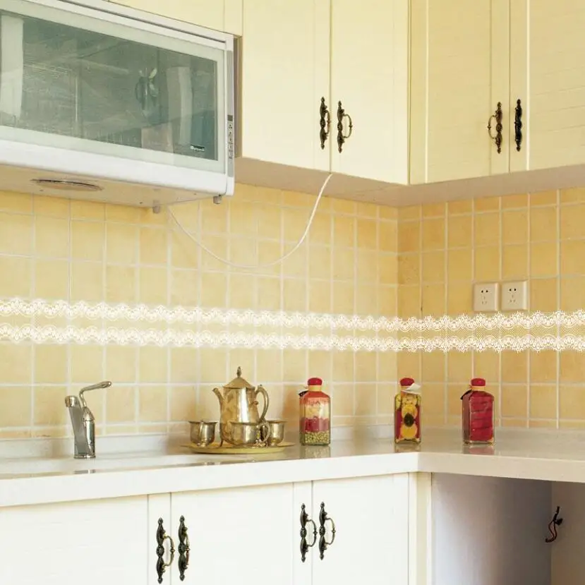 Home Bathroom Wallpaper - 달콤한 레이스 디자인 벽지 테두리 스티커
