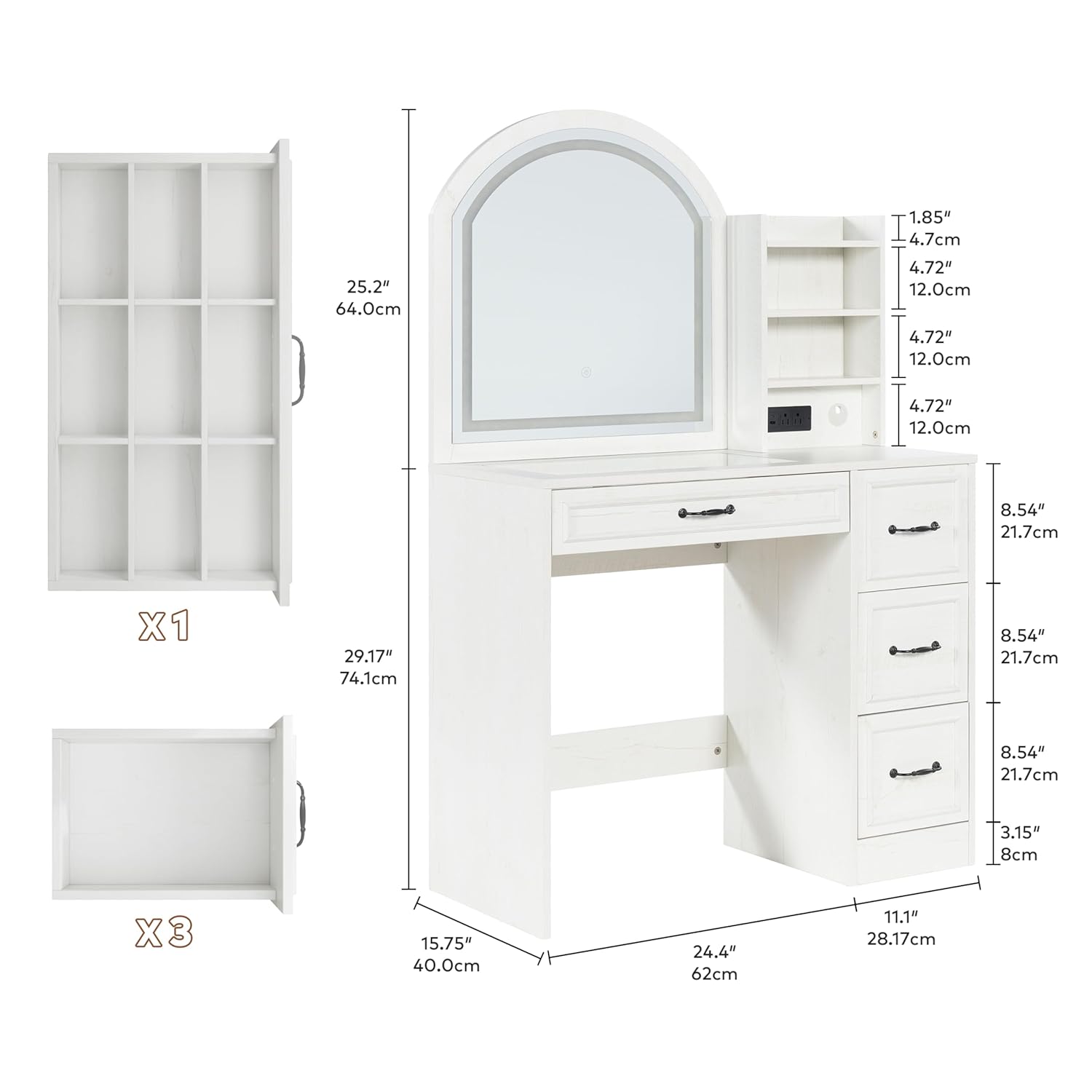 현대적인 화장대(조명 거울, 유리 상판, 4개의 서랍  - Home Outlet Bathroom 리뷰 및 가격