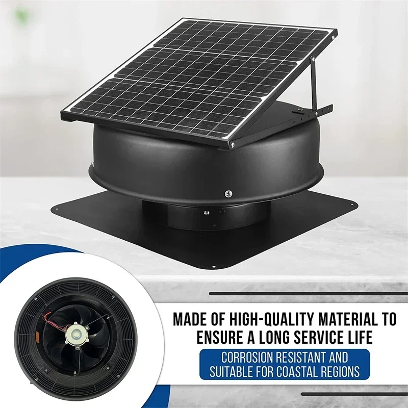 태양광 다락방 지붕 검정색 환풍 패널 25W 무브러시  - Home Bathroom Vent Fans 리뷰 및 가격