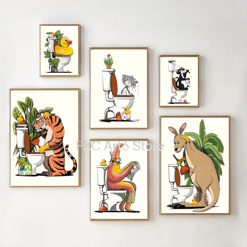 1PCS 프레임리스 재미있는 욕실 동물 벽 아트 포스터 - Home Bathroom Wallpaper 리뷰 및 가격