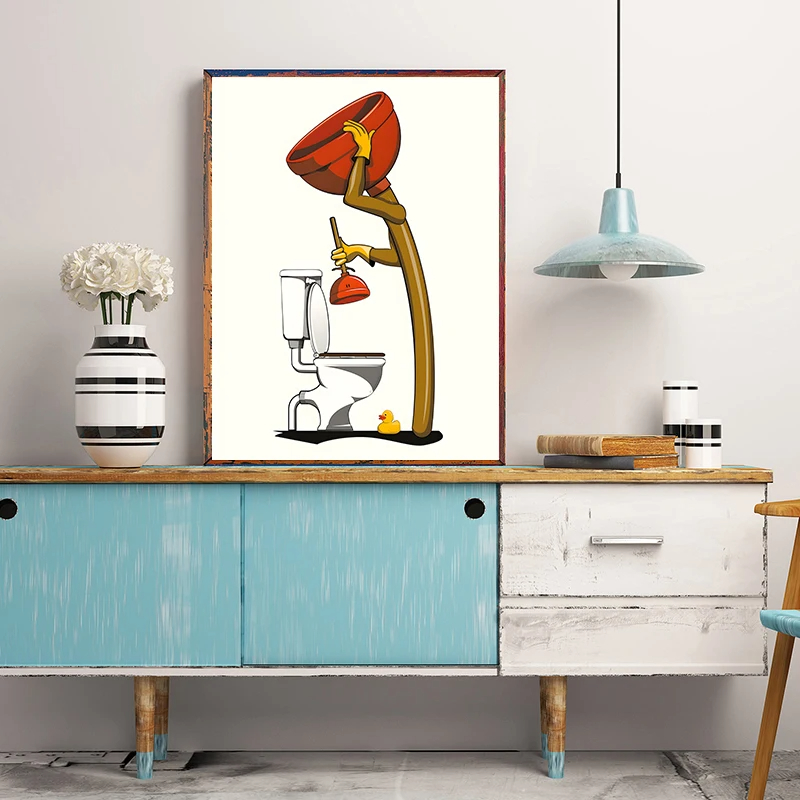 1PCS 프레임리스 재미있는 욕실 동물 벽 아트 포스터 - Home Bathroom Wallpaper 리뷰 및 가격
