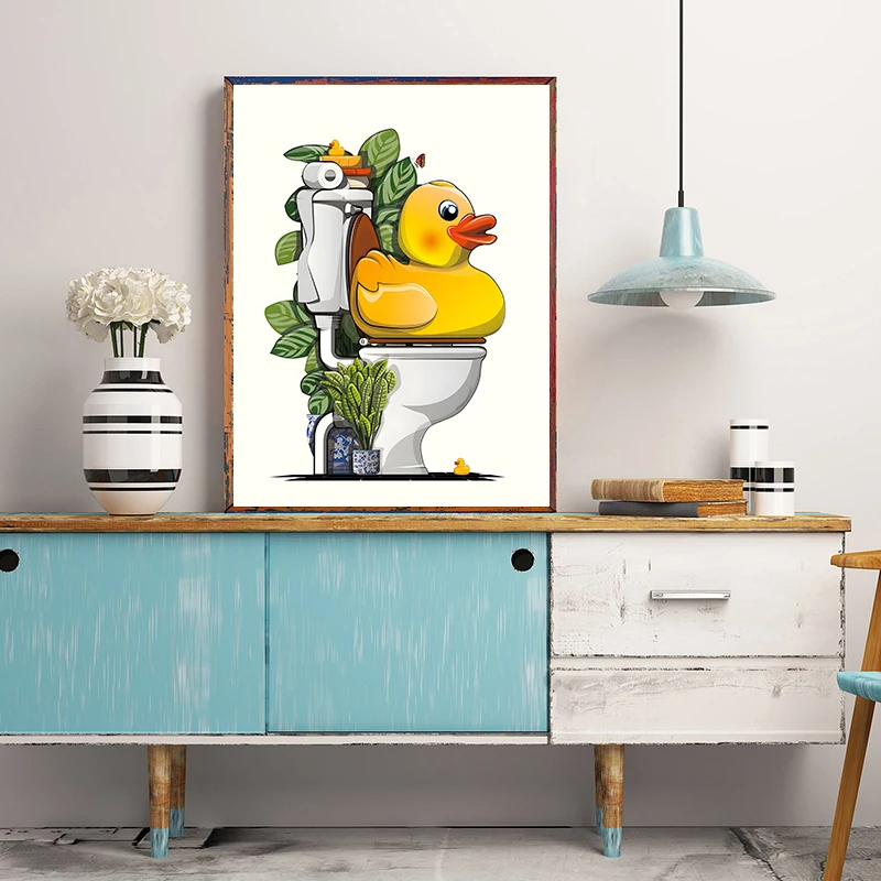 1PCS 프레임리스 재미있는 욕실 동물 벽 아트 포스터 - Home Bathroom Wallpaper 리뷰 및 가격