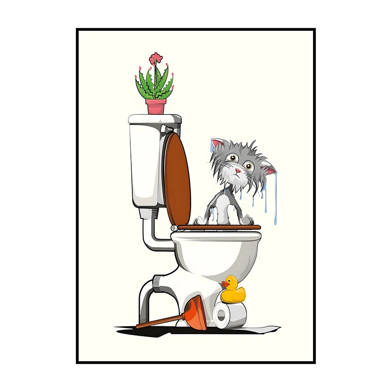 1PCS 프레임리스 재미있는 욕실 동물 벽 아트 포스터 - Home Bathroom Wallpaper 리뷰 및 가격