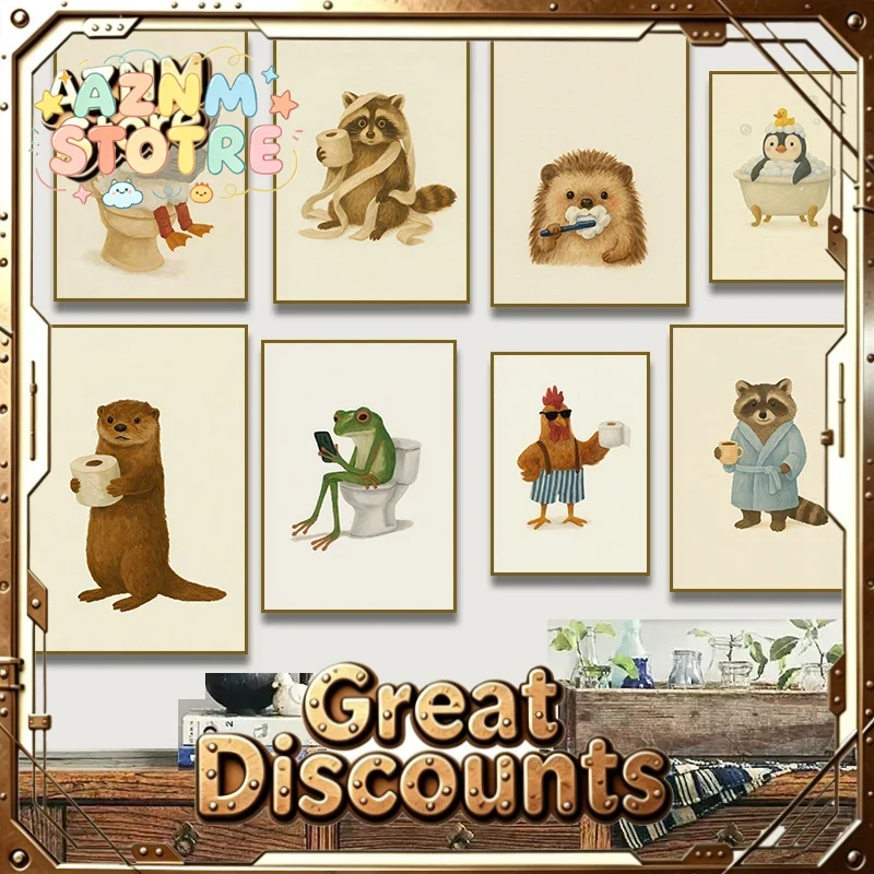 재미있는 수달 화장지 오리 화장실에서 독서하는 포스터  - Home Bathroom Wallpaper 리뷰 및 가격