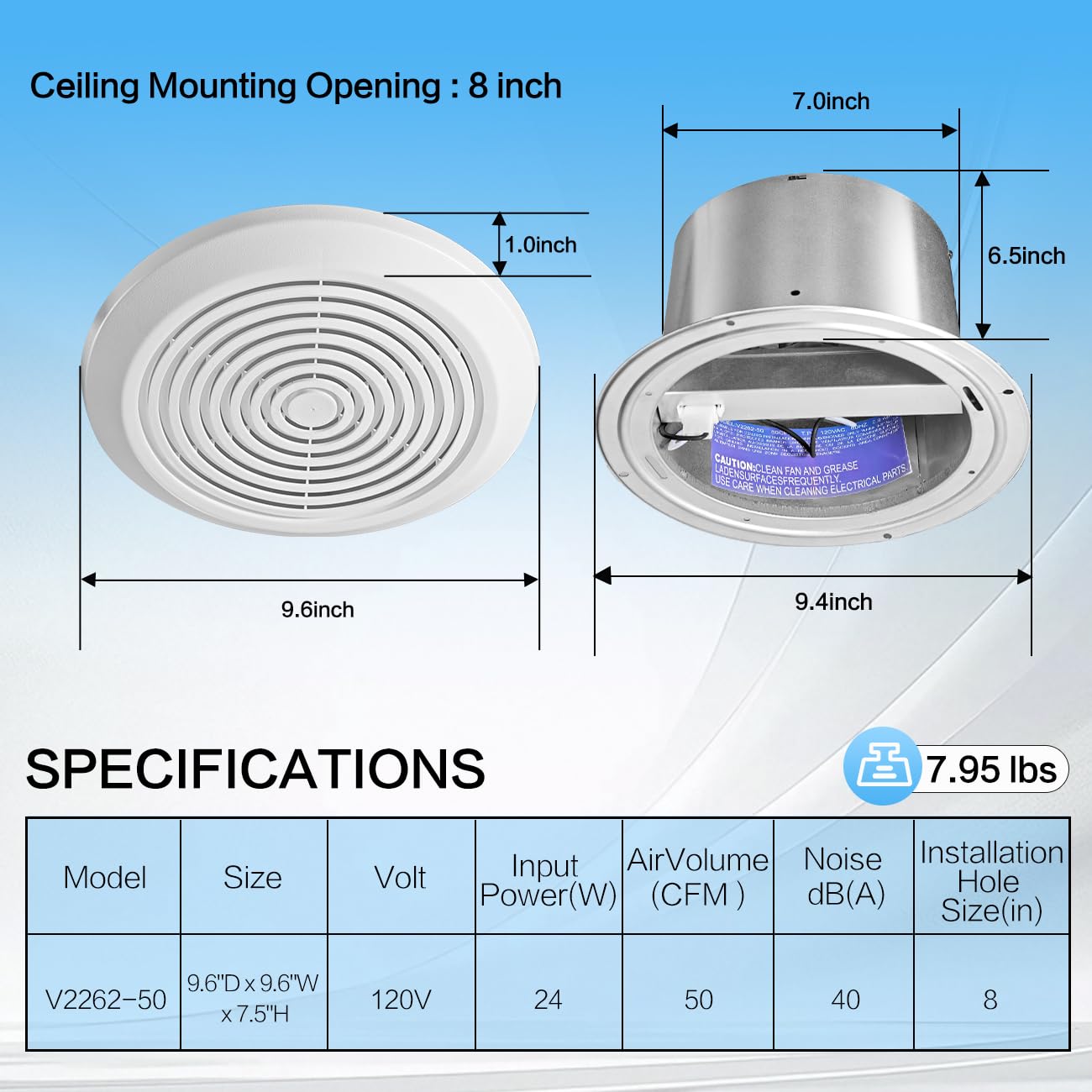 V2262-50 7인치 욕실 배기팬 50 CFM 저소음 - Home Bathroom Vent Fans 리뷰 및 가격
