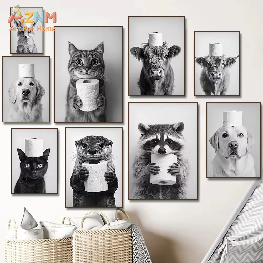 1PC, 하이랜드 카우 오터 고양이 너구리 화장지 포스 - Home Bathroom Wall Art 리뷰 및 가격