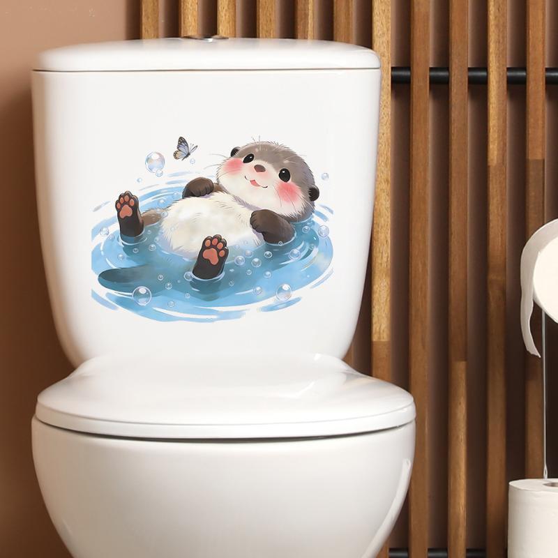귀여운 수달 화장실 탱크 스티커 바다 파도 비닐 데칼  - Home Bathroom Wallpaper 리뷰 및 가격