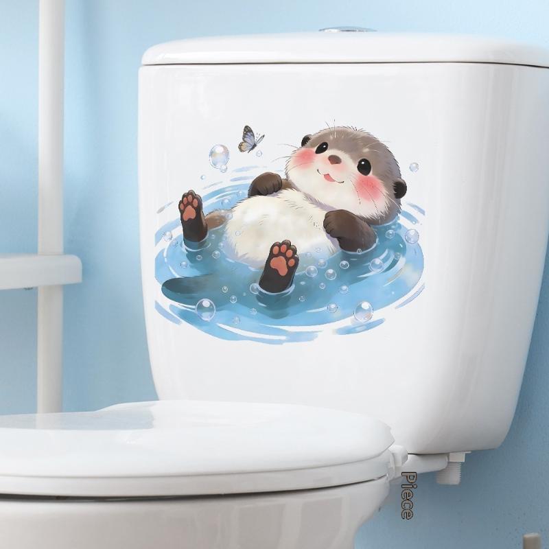 귀여운 수달 화장실 탱크 스티커 바다 파도 비닐 데칼  - Home Bathroom Wallpaper 리뷰 및 가격