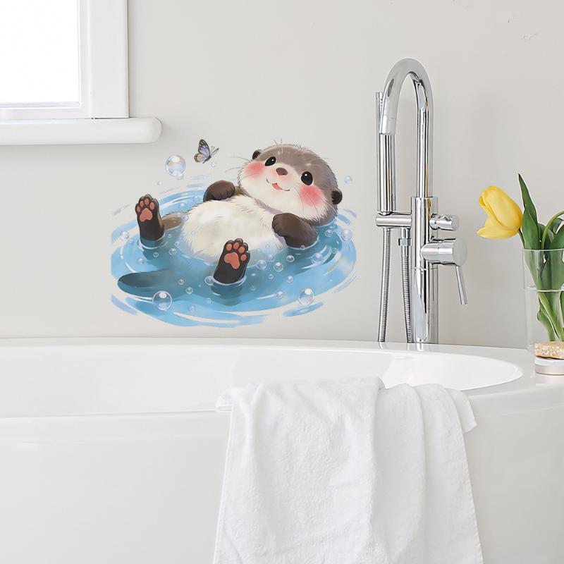 귀여운 수달 화장실 탱크 스티커 바다 파도 비닐 데칼  - Home Bathroom Wallpaper 리뷰 및 가격