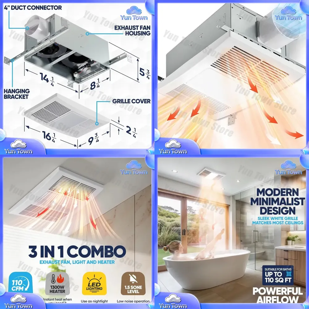 욕실용 히터 및 LED 조명 내장 배기팬 1300W 1 - Home Bathroom Vent Fans 리뷰 및 가격