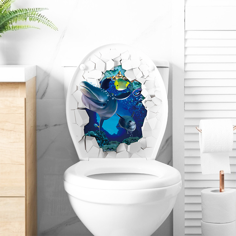 3D 변기 시트 벽 스티커, 아트 벽지, 욕실 데칼,  - Home Bathroom Wallpaper 리뷰 및 가격