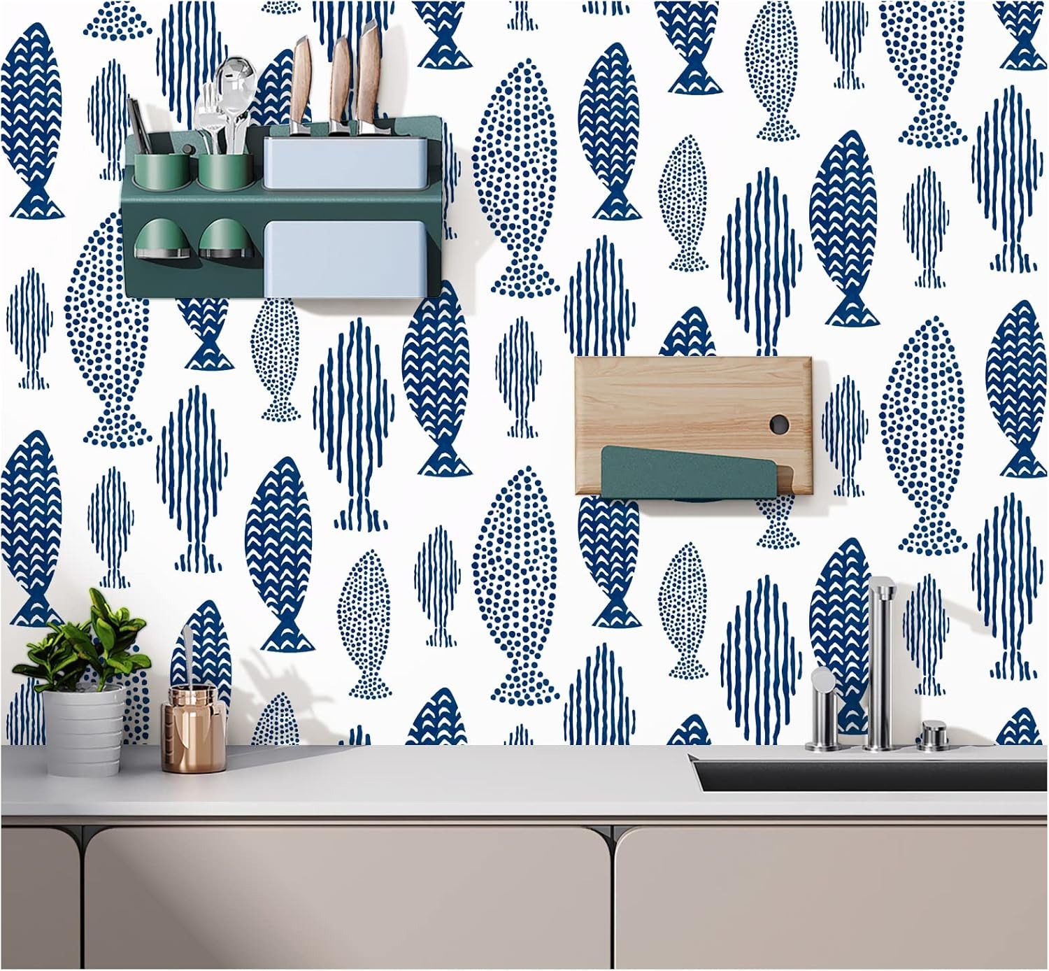 껍질과 스틱 벽지 추상 수중 WorldFish 격자 인 - Home Bathroom Wallpaper 리뷰 및 가격