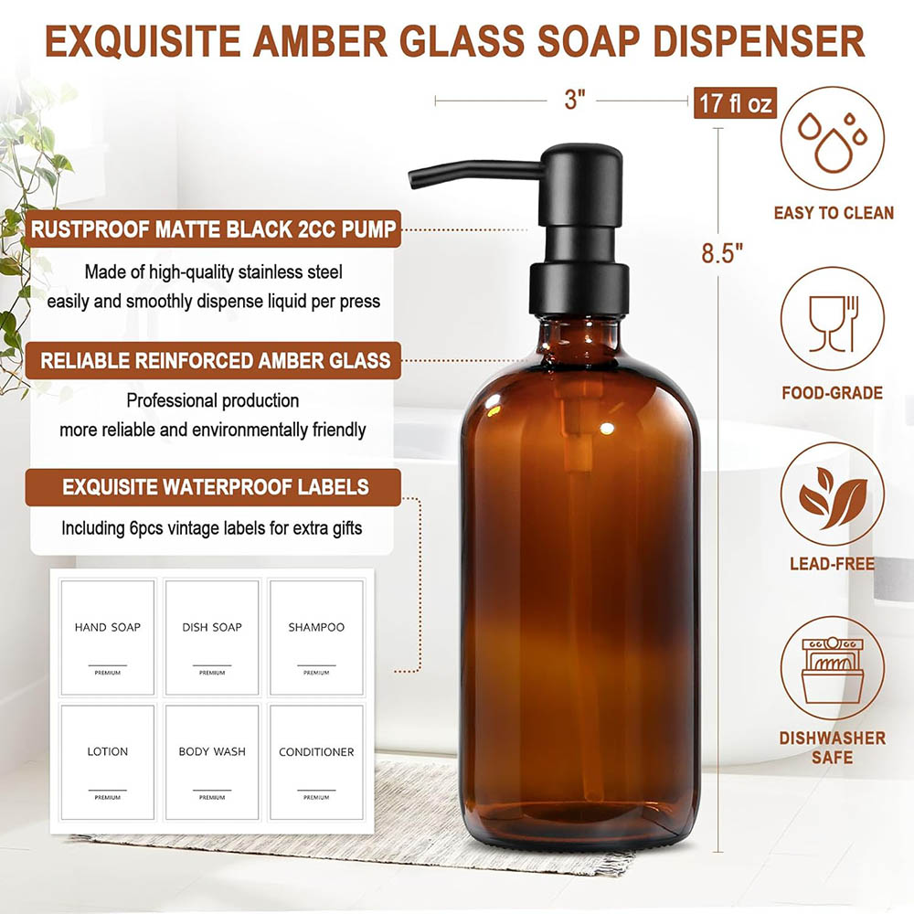 앰버 유리 비누 디스펜서, 2팩 17온스 주방/욕실 손 - Soap Dispenser Pump 리뷰 및 가격