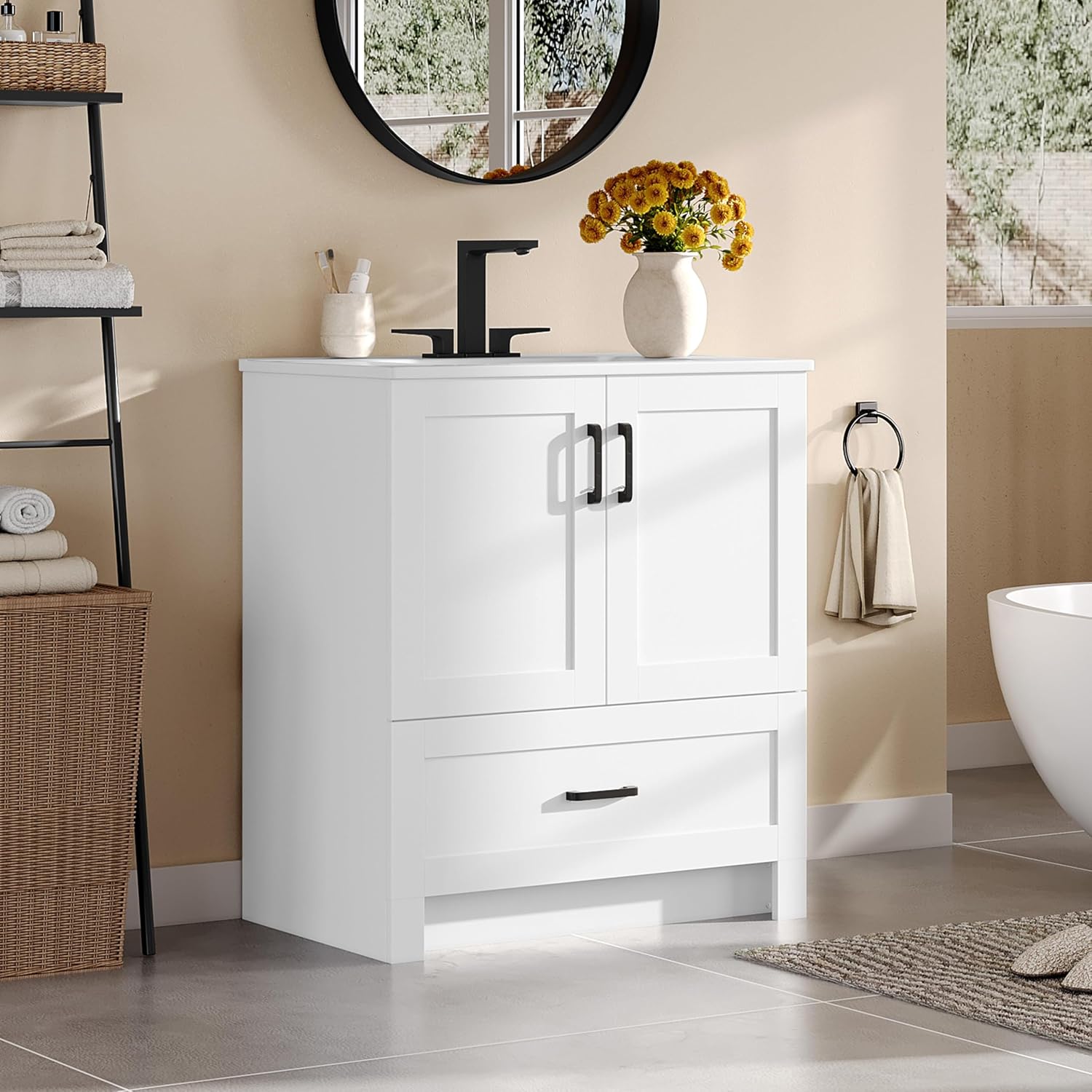 30인치 세라믹 세면대가 있는 독립형 욕실 수납장, 소 - Home Bathroom Door 리뷰 및 가격