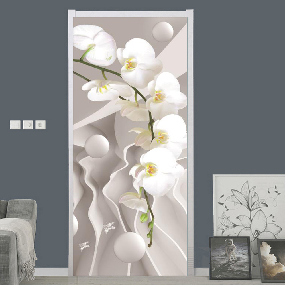 흰 장미 꽃 벽지 문 자기 접착 홈 디자인 문 커버 침 - Home Bathroom Wallpaper 리뷰 및 가격