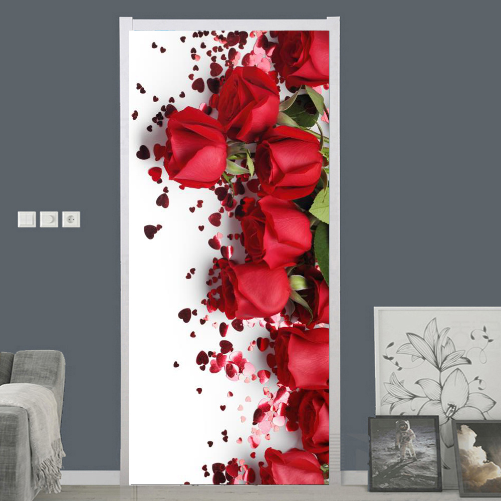 흰 장미 꽃 벽지 문 자기 접착 홈 디자인 문 커버 침 - Home Bathroom Wallpaper 리뷰 및 가격